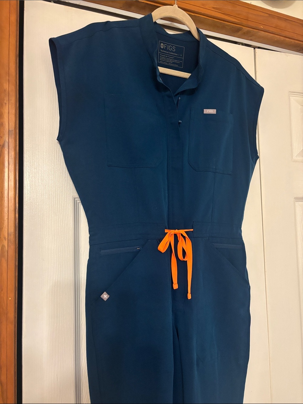 FIGS Deep Reef Jumpsuit with Orange Drawstring Teal Color